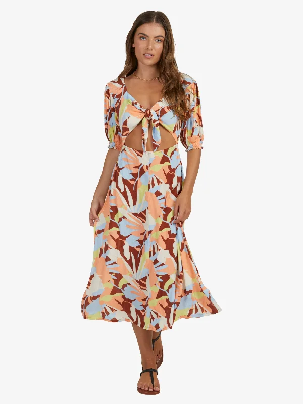 Womens Glistening Bay Midi Dress Trendy Floral Wrap Midi Dress