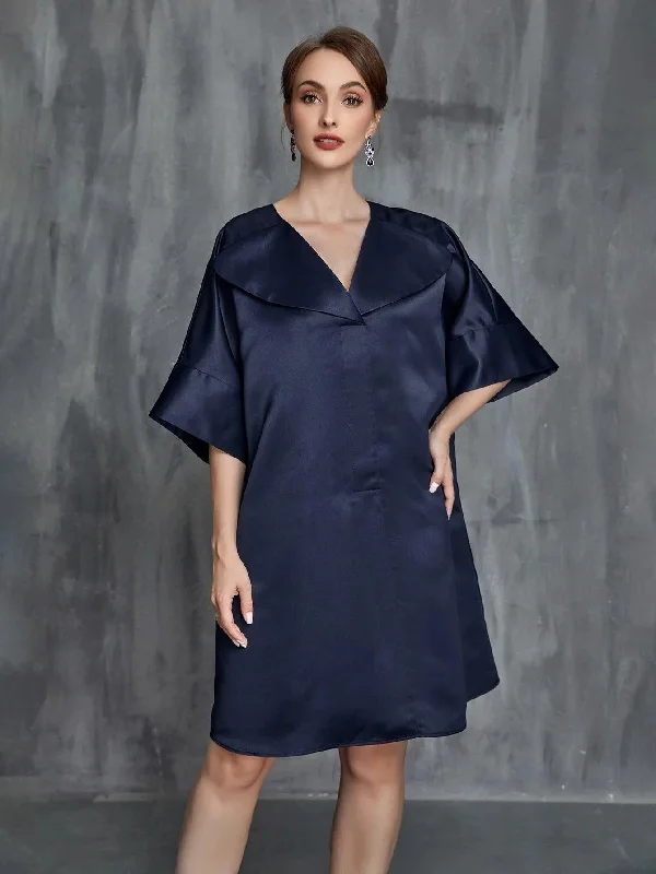 Womens' Solid Half Sleeves Satin Midi Dress Fashionable Casual Midi Dress