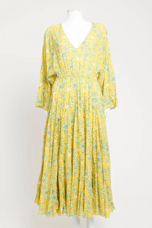 Yellow Cotton Preowned Emily Floral Print Midi Dress Fashionable High-Low Midi Dress