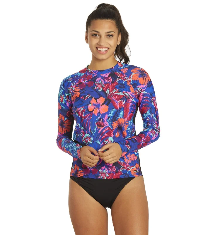 EQ Swimwear Women's Tahitian Floral Rash Guard Blue Classic Sporty Swimsuit