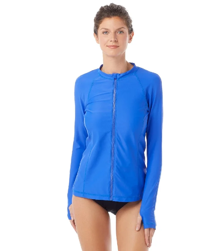 Gabar Chlorine Resistant Pool Long Sleeve Swim Shirt Dark Periwinkle Adjustable Swim Top