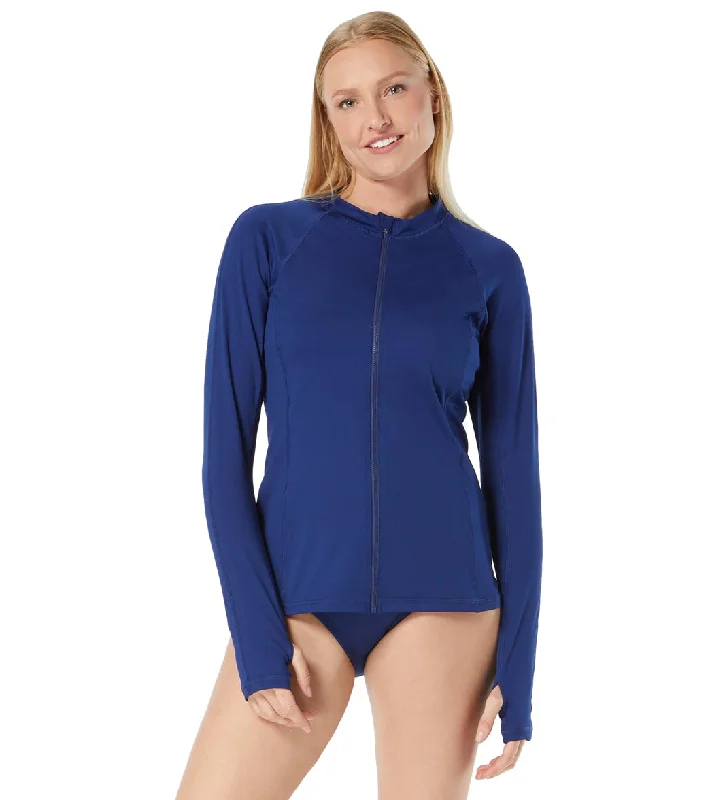 Gabar Chlorine Resistant Pool Long Sleeve Swim Shirt Ocean Navy Sleek Racerback Swimsuit