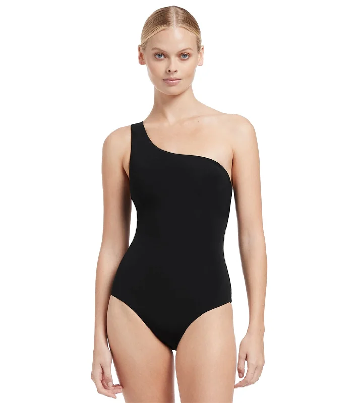 Jets Swimwear Australia Women's Jetset One Shoulder One Piece Swimsuit Black Comfortable Swim Dress