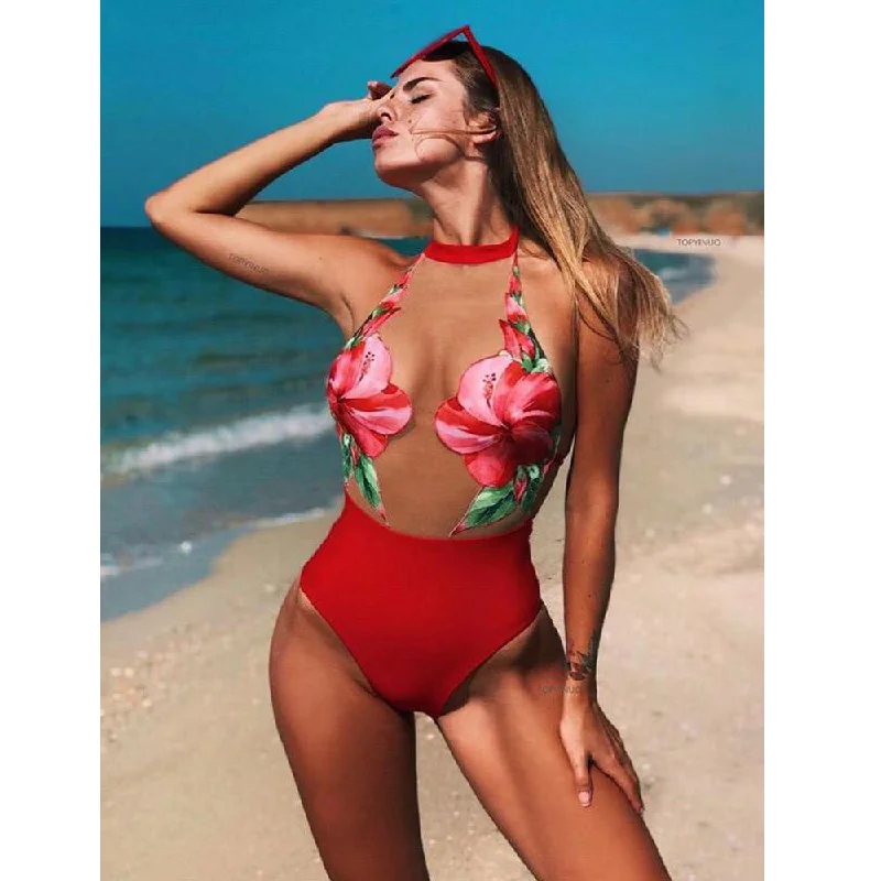 See-Through Tulle One-Piece Swimsuit Chic Bikini Set