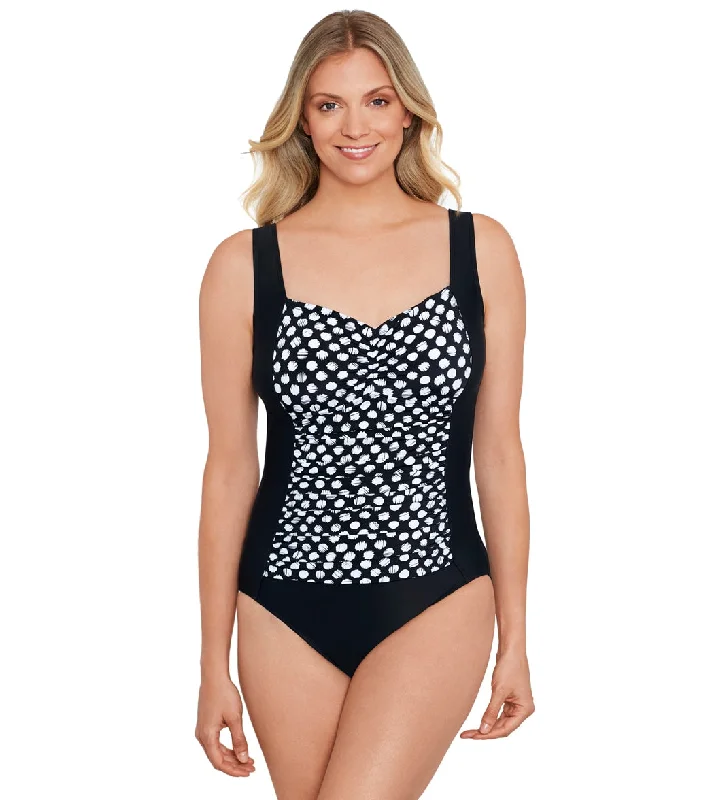 Shape Solver By Penbrooke Women's Spots Shirred Bodice One Piece Swimsuit Tropical Print One-Piece