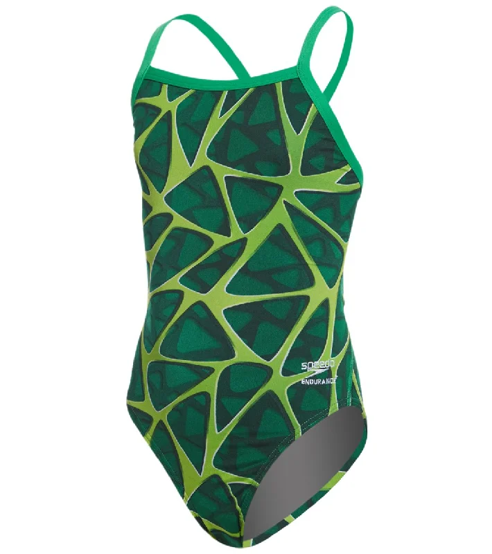 Speedo Endurance+ Girls' Caged Out Flyback One Piece Swimsuit Green Comfortable Tankini Set