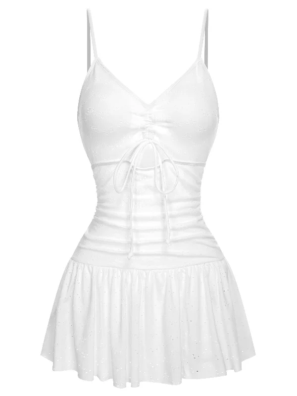 White 1960s Spaghetti Strap One-Piece Swimsuit Luxury Swimsuit Style