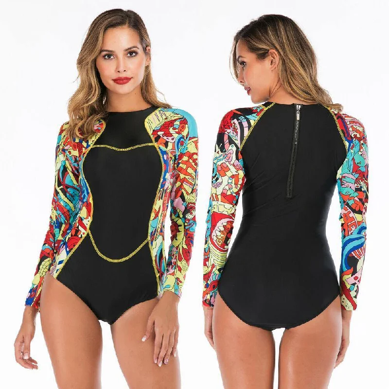 Sexy Zip Back Rash Guard Swimwear Reversible Bikini Set