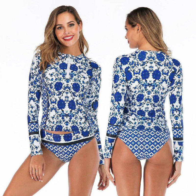 Long Sleeve Two Piece Rash Guard Swimwear Sexy Swimwear Set