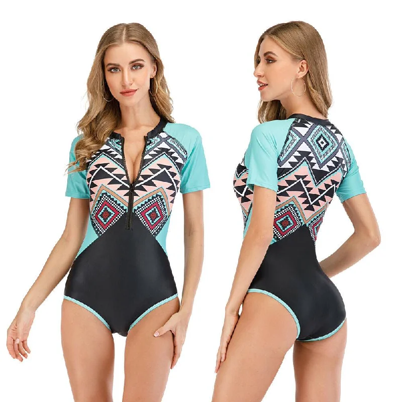 Sexy Short Sleeve One Piece Swimsuit Sleek Full Coverage