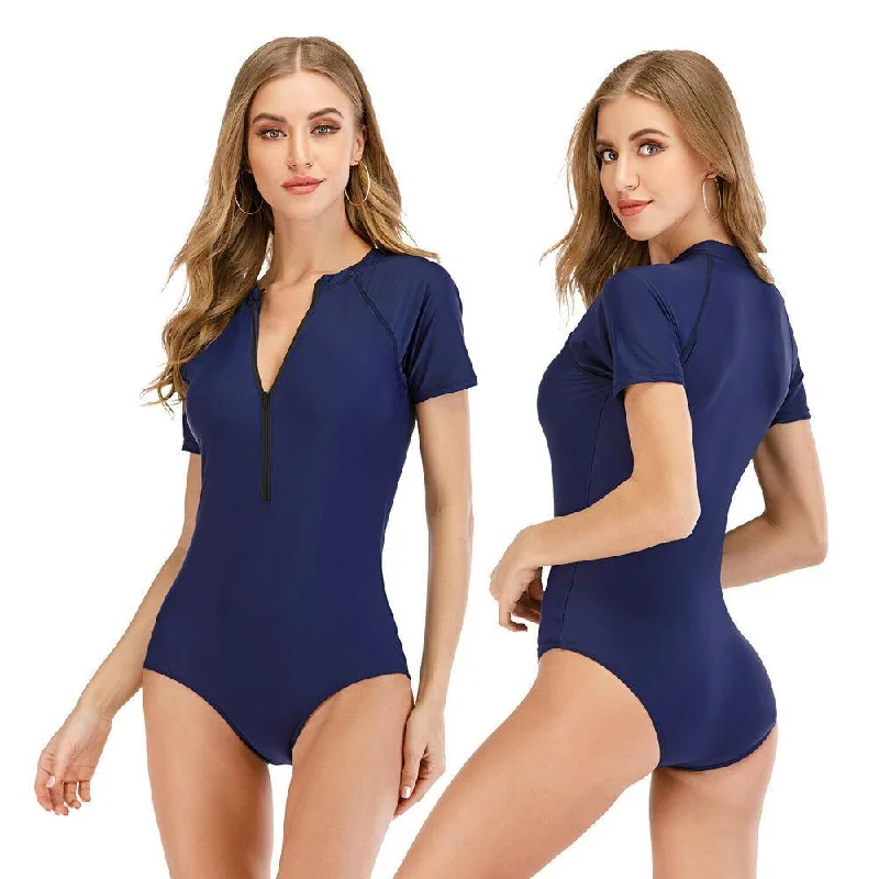 One Piece Rash Guard Swimwear Mesh Panel Swimwear