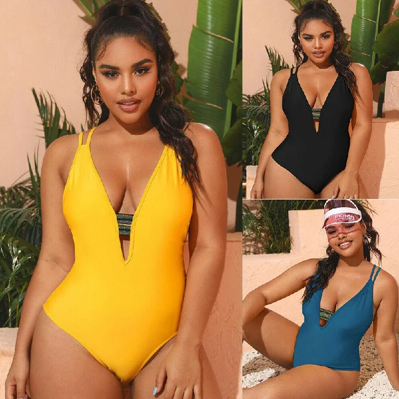 Plus Size One Piece Swimwear Swimsuit High-Cut One-Piece