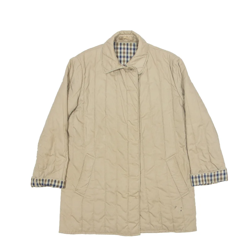 AQUASCUTUM Showerproof Quilted Jacket Beige 90s Womens L Rayon Fabric Velvet Fabric Corduroy Fabric AQUASCUTUM Showerproof Quilted Jacket Beige 90s Womens L Rayon Fabric Velvet Fabric Corduroy Fabric