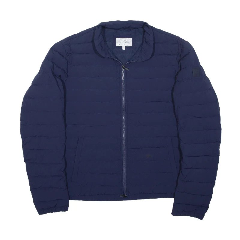 ARMANI Puffer Jacket Blue Womens XL Zip Front Button Front Snap Front