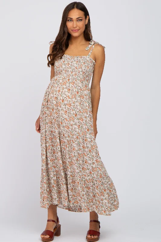 Beige Floral Sleeveless Tiered Maternity Maxi Dress Fashionable Faux Wrap Maxi Dress Beige Floral Sleeveless Tiered Maternity Maxi Dress Fashionable Faux Wrap Maxi Dress
