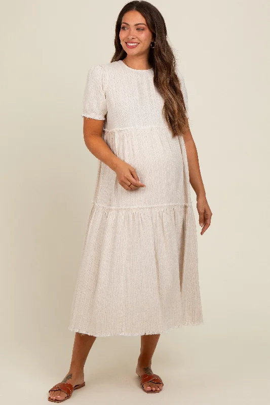 Beige Striped Fringe Accent Tiered Maternity Maxi Dress Trendy Button Front Maxi Dress Beige Striped Fringe Accent Tiered Maternity Maxi Dress Trendy Button Front Maxi Dress
