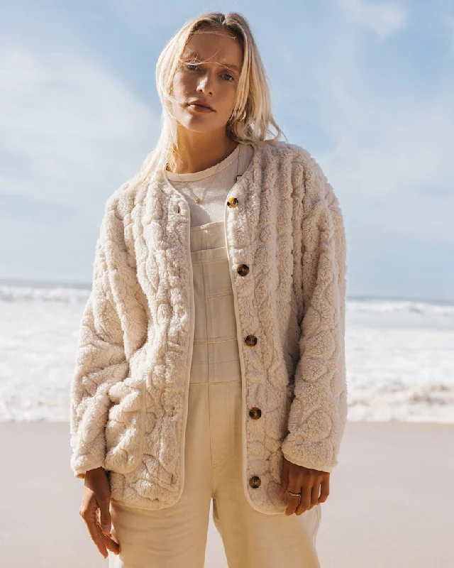 Billabong Fireside Cozy Buttoned Fleece Jacket - WHITE CAP A-Line Jacket Boat Neck Shawl Collar Billabong Fireside Cozy Buttoned Fleece Jacket - WHITE CAP A-Line Jacket Boat Neck Shawl Collar