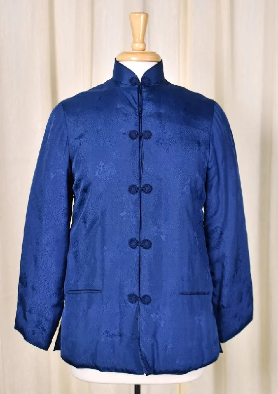 1950s Vintage Royal Blue Asian Jacket Herringbone Jacket Checkered Jacket Solid Jacket 1950s Vintage Royal Blue Asian Jacket Herringbone Jacket Checkered Jacket Solid Jacket