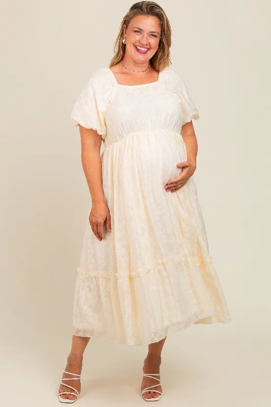 Cream Floral Square Neck Bubble Sleeve Plus Maternity Maxi Dress Cozy Ruffle Sleeve Maxi Dress Cream Floral Square Neck Bubble Sleeve Plus Maternity Maxi Dress Cozy Ruffle Sleeve Maxi Dress