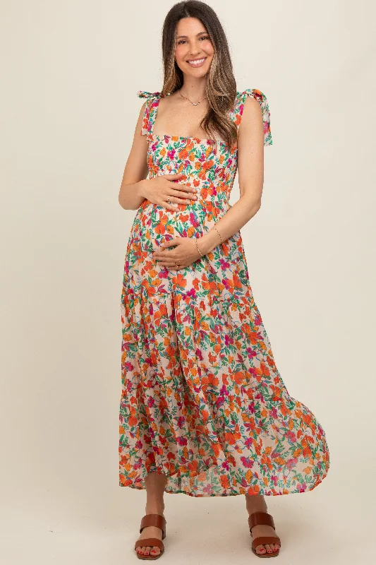 Cream Multi-Color Floral Smocked Sleeveless Maternity Maxi Dress Elegant Sleeveless Maxi Dress Cream Multi-Color Floral Smocked Sleeveless Maternity Maxi Dress Elegant Sleeveless Maxi Dress