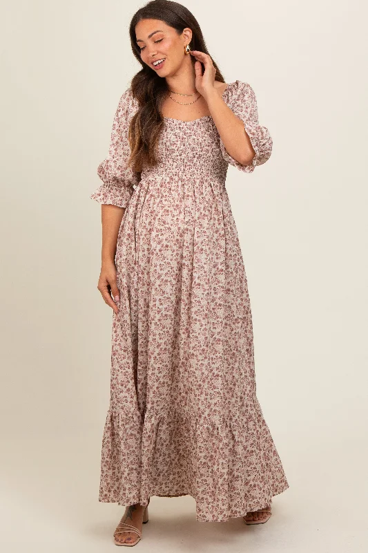 Cream Sweetheart Neck Smocked Ruffle Hem Maternity Maxi Dress Stylish Boho Chic Maxi Dress Cream Sweetheart Neck Smocked Ruffle Hem Maternity Maxi Dress Stylish Boho Chic Maxi Dress