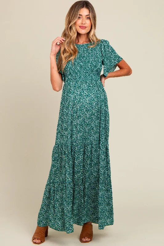Deep Teal Floral Smocked Flutter Sleeve Maternity Maxi Dress Trendy Off-Shoulder Ruffle Maxi Dress Deep Teal Floral Smocked Flutter Sleeve Maternity Maxi Dress Trendy Off-Shoulder Ruffle Maxi Dress
