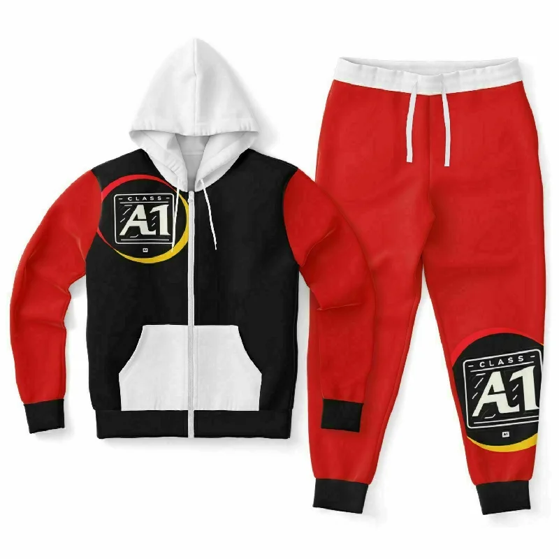 ClassA1 Fashion Ziphoodie & Jogger Outfit Set Hoodie with Hem Contrast Bold Stylish