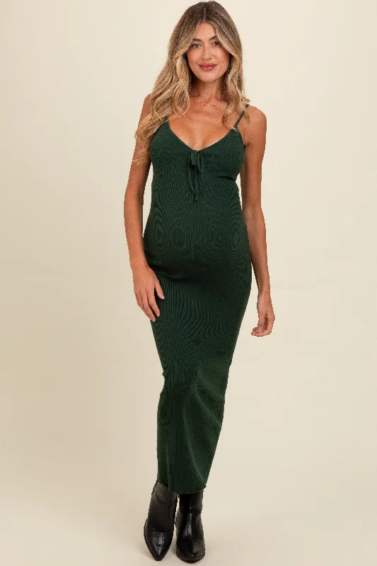 Forest Green Knit Front Tie Detail Maternity Maxi Dress Fashionable Sleeveless Maxi Dress Forest Green Knit Front Tie Detail Maternity Maxi Dress Fashionable Sleeveless Maxi Dress