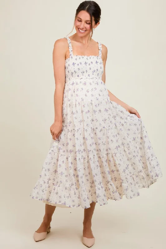 Ivory Smocked Embroidered Floral Maternity Maxi Dress Fashionable Printed Maxi Dress Ivory Smocked Embroidered Floral Maternity Maxi Dress Fashionable Printed Maxi Dress