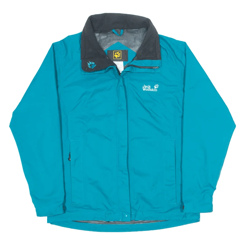 JACK WOLFSKIN Mesh Lined Womens Rain Jacket Blue M A-Line Jacket Boat Neck Shawl Collar JACK WOLFSKIN Mesh Lined Womens Rain Jacket Blue M A-Line Jacket Boat Neck Shawl Collar