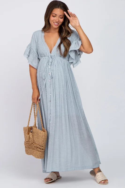Light Blue Deep V-Neck Button Down Maternity Maxi Dress Trendy Floral Print Maxi Dress Light Blue Deep V-Neck Button Down Maternity Maxi Dress Trendy Floral Print Maxi Dress