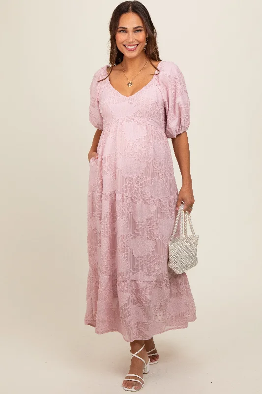 Light Pink Embroidered Leaf Print Striped Maternity Maxi Dress Trendy Ruffled Maxi Dress Light Pink Embroidered Leaf Print Striped Maternity Maxi Dress Trendy Ruffled Maxi Dress