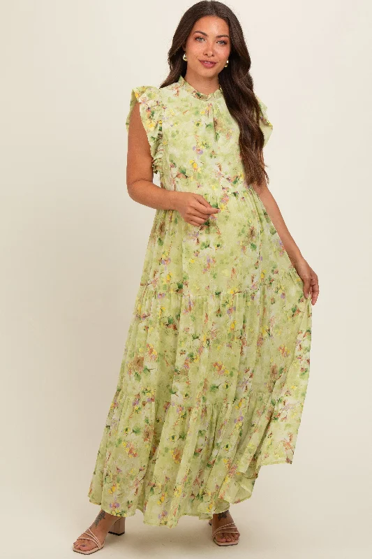 Lime Floral Chiffon Ruffle Shoulder Tiered Maternity Maxi Dress Cozy Cold-Shoulder Maxi Dress Lime Floral Chiffon Ruffle Shoulder Tiered Maternity Maxi Dress Cozy Cold-Shoulder Maxi Dress