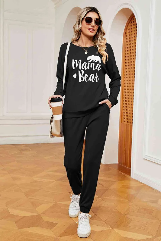 MAMA BEAR Sweatshirt and Sweatpants Set (several colors) Hoodie with Hem Ribbing Snug Secure