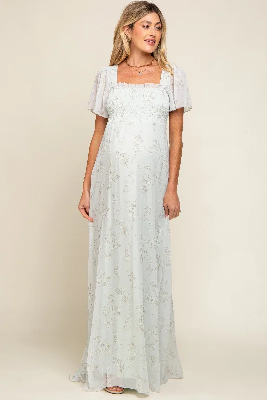 Mint Green Floral Smocked Chiffon Maternity Maxi Dress Trendy Floral Print Maxi Dress Mint Green Floral Smocked Chiffon Maternity Maxi Dress Trendy Floral Print Maxi Dress
