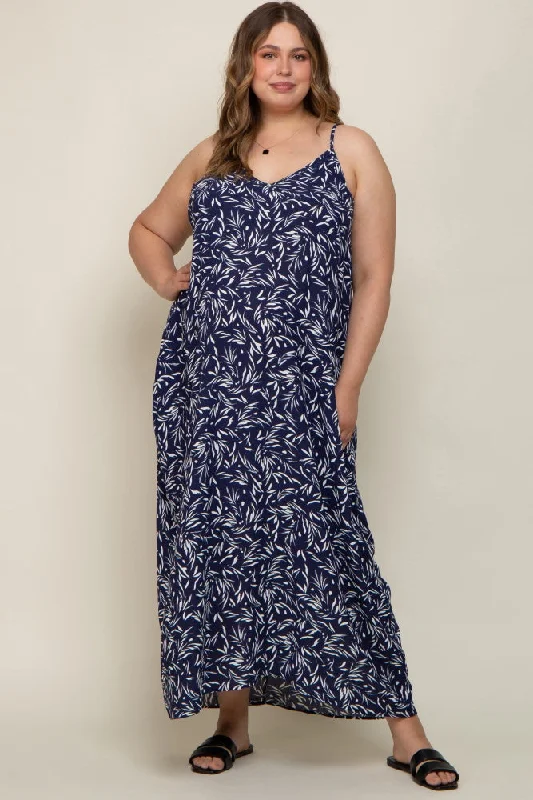 Navy Leaf Print Double V-Neck Maternity Plus Maxi Dress Stylish Empire Waist Maxi Dress Navy Leaf Print Double V-Neck Maternity Plus Maxi Dress Stylish Empire Waist Maxi Dress