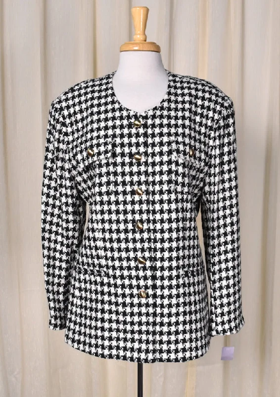 NWT 1990s Vintage Chanel Style Houndstooth Jacket Denim Jacket Leather Jacket Suede Jacket NWT 1990s Vintage Chanel Style Houndstooth Jacket Denim Jacket Leather Jacket Suede Jacket