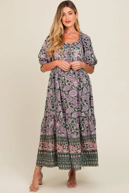 Olive Floral Paisley Cinched Neckline Maternity Maxi Dress Comfortable Flowy Maxi Dress Olive Floral Paisley Cinched Neckline Maternity Maxi Dress Comfortable Flowy Maxi Dress