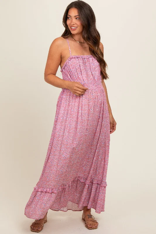 Pink Floral Ruffle Square Neck Smocked Waist Maternity Maxi Dress Trendy V-Neck Maxi Dress Pink Floral Ruffle Square Neck Smocked Waist Maternity Maxi Dress Trendy V-Neck Maxi Dress