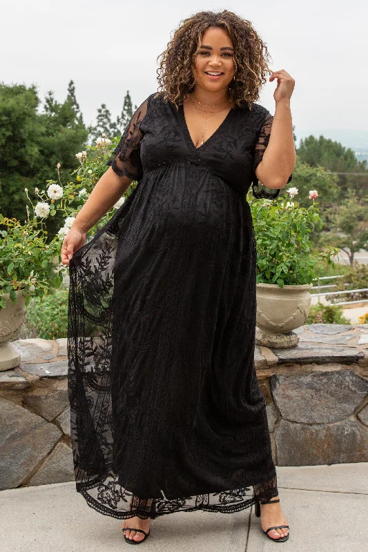PinkBlush Black Lace Mesh Overlay Maternity Plus Maxi Dress Classic A-Line Maxi Dress PinkBlush Black Lace Mesh Overlay Maternity Plus Maxi Dress Classic A-Line Maxi Dress