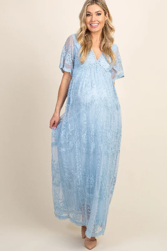 PinkBlush Light Blue Lace Mesh Overlay Maternity Maxi Dress Classic Strapless Maxi Dress PinkBlush Light Blue Lace Mesh Overlay Maternity Maxi Dress Classic Strapless Maxi Dress