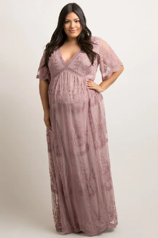 PinkBlush Mauve Lace Mesh Overlay Plus Maternity Maxi Dress Elegant Sleeveless Maxi Dress PinkBlush Mauve Lace Mesh Overlay Plus Maternity Maxi Dress Elegant Sleeveless Maxi Dress