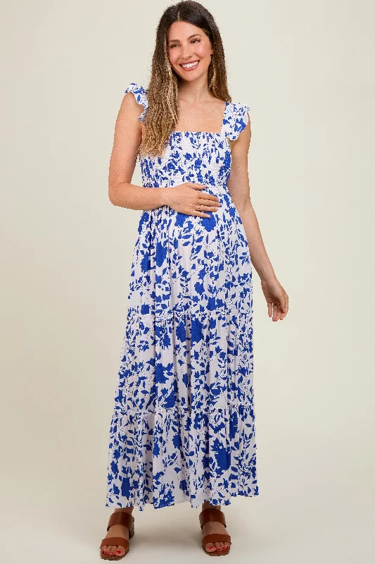Royal Blue Ruffle Sleeve Tiered Maternity Maxi Dress Classic Black Maxi Dress