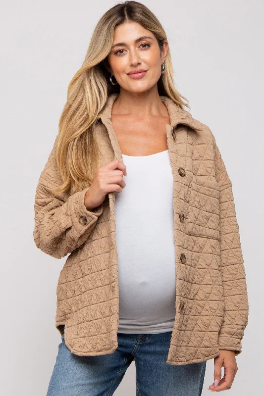 Taupe Quilted Maternity Jacket Insulated Jacket Fitted Jacket Loose Jacket