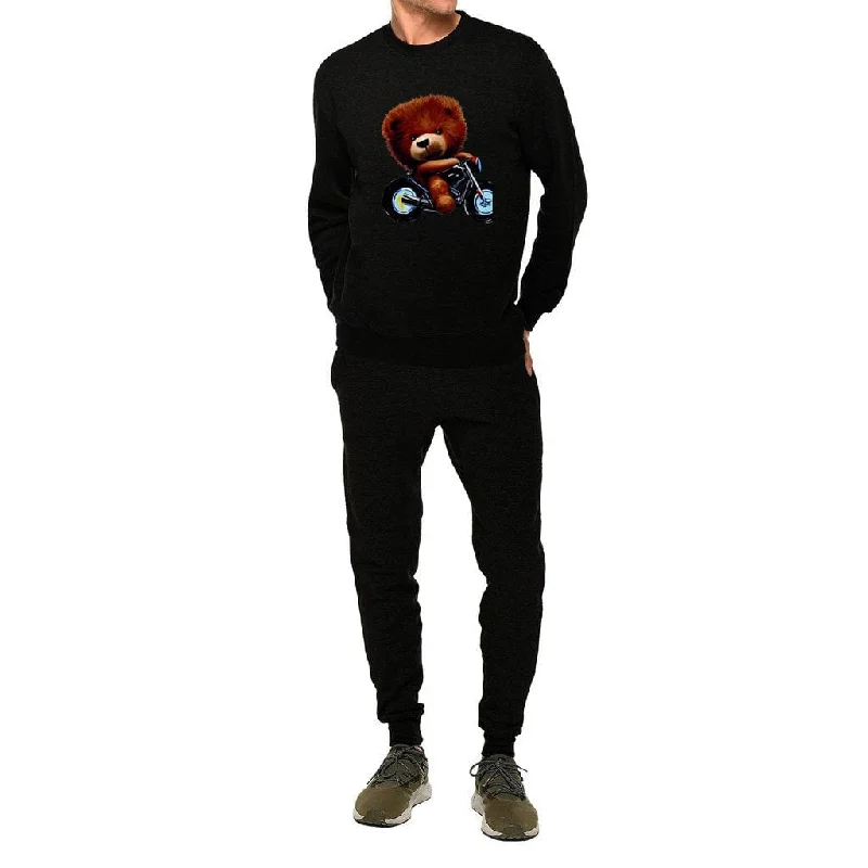 Teddy Ride Unisex Crewneck Sweatshirt Lounge Set Hoodie with Hem Frayed Vintage Worn