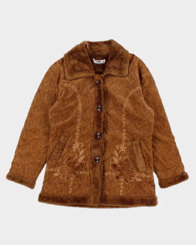 Vintage Aurora Suede Fur Lined Embroidered Jacket - M Boat Neck Shawl Collar Notched Collar Vintage Aurora Suede Fur Lined Embroidered Jacket - M Boat Neck Shawl Collar Notched Collar