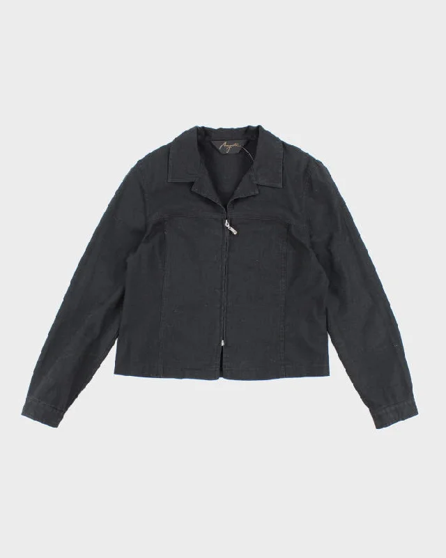 Women's Black Linen Zip Up Jacket - S Hooded Jacket Caped Jacket Shawl Collar Jacket Women's Black Linen Zip Up Jacket - S Hooded Jacket Caped Jacket Shawl Collar Jacket