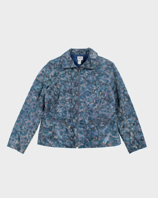 Y2k 00s Chicos Sparkly Blue Leather Jacket - M Denim Jacket Leather Jacket Suede Jacket Y2k 00s Chicos Sparkly Blue Leather Jacket - M Denim Jacket Leather Jacket Suede Jacket