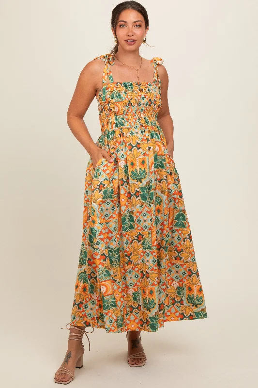 Yellow Floral Smocked Shoulder Tie Maternity Maxi Dress Fashionable Chiffon Tiered Maxi Dress Yellow Floral Smocked Shoulder Tie Maternity Maxi Dress Fashionable Chiffon Tiered Maxi Dress