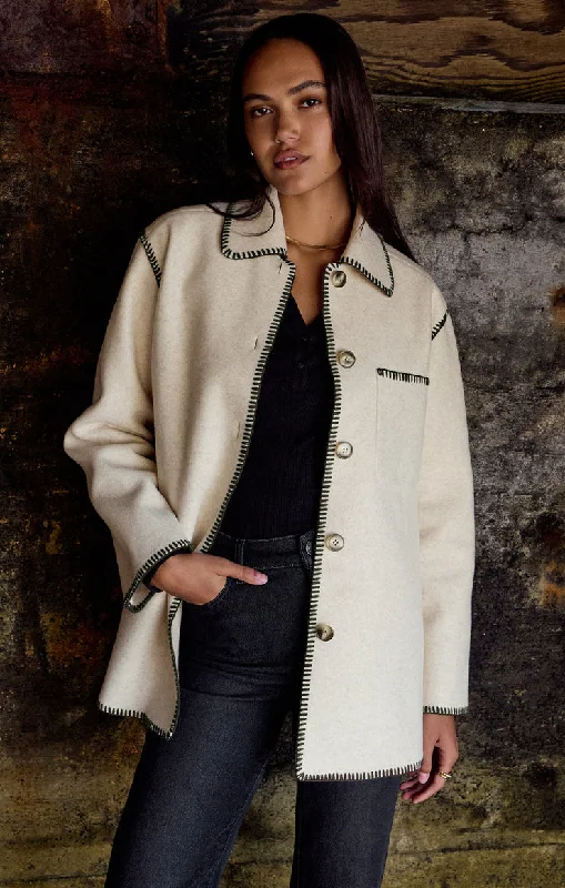 Z-Supply Olivia Whipstitch Jacket - OATMEAL HEATHER Stand-Up Collar Roll-Neck Collar Turtle Neck Z-Supply Olivia Whipstitch Jacket - OATMEAL HEATHER Stand-Up Collar Roll-Neck Collar Turtle Neck